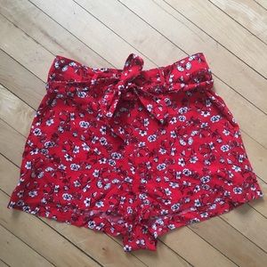 Red floral shorts